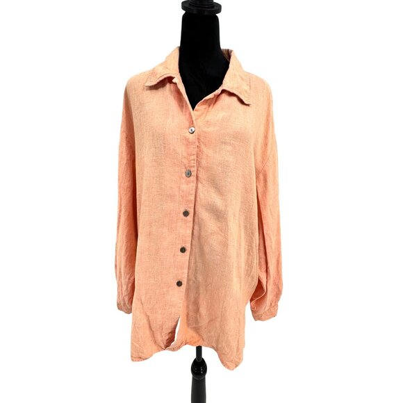 Elisabeth Liz Claiborne Women Linen Oversized Button Up Shirt Peach 3X Lagenlook - Picture 3 of 7